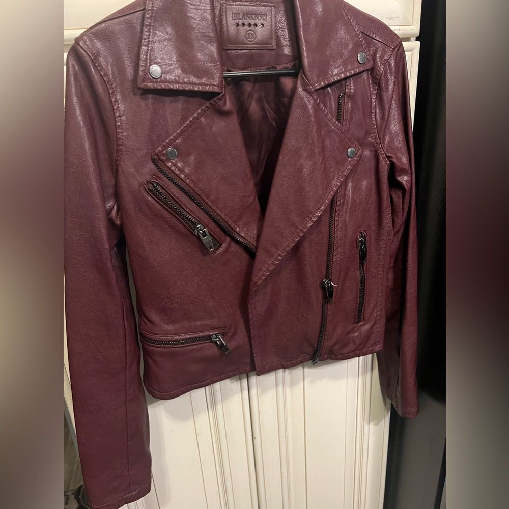 BlankNYC Maroon Vegan Leather Motorcycle Jacket Sz X Small Faux Blank Nyc